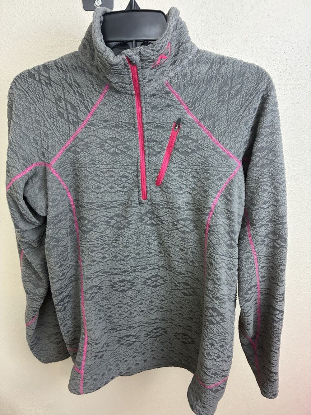 Klim Equinox Pullover Women Large Grey Pink 1/4 Zip Sweater Jacket Fleece Snow